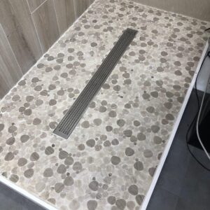 heart shaped tiles on shower floor